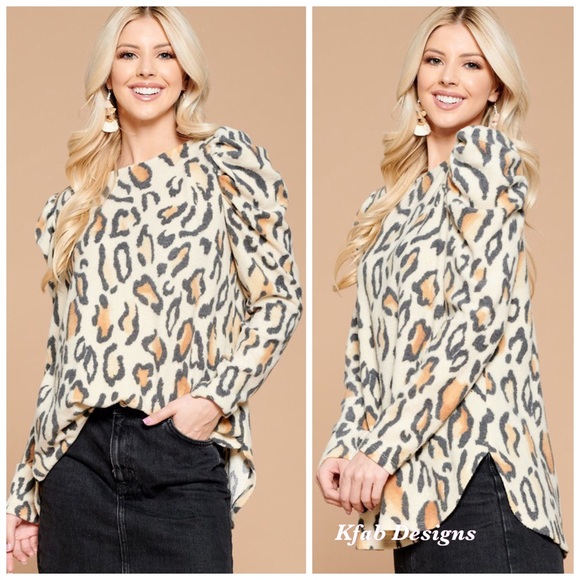 Tops - ❤️LAST 1 Animal Print Soft Brushed Puff Sleeve Top